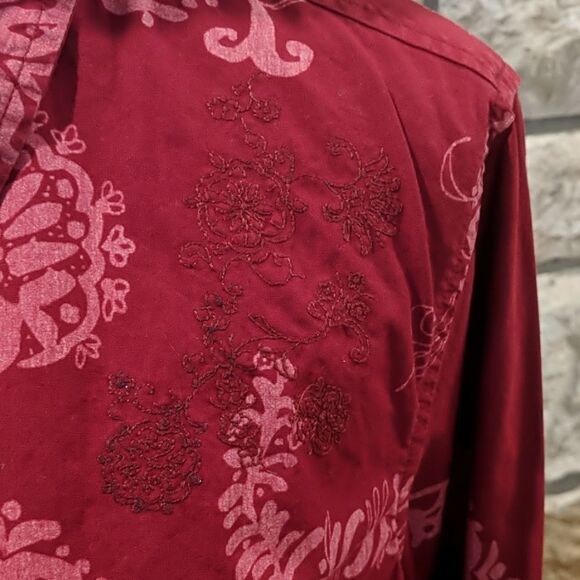 Columbia button down top two tone red collared size large elbow sleeve - Picture 3 of 8